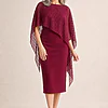 Mannie Wine Midi Dress with Metallic Shine by Trellis Lane mother of the bride dress on model