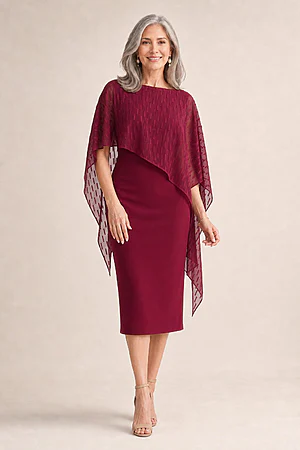 Mannie Wine Midi Dress with Metallic Shine by Trellis Lane