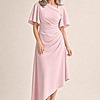 Martha Hem Blush Dress Soft Drape with Modern Ease by Trellis Lane mother of the bride dress on model