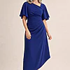 Martha Hem Navy Dress Soft Drape with Modern Ease by Trellis Lane mother of the bride dress on model
