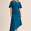 Martha Hem Teal Dress Soft Drape with Modern Ease by Trellis Lane mother of the bride dress on model