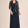 Midnight Organza Wrap Jacket With Short Sleeves by Adrianna Papell mother of the bride dress on model