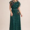 Multicolor Floral Beaded Mermaid Gem Green Gown With Dolman Sleeves by Adrianna Papell mother of the bride dress on model