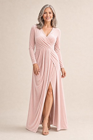 Nancy Full Sleeve Dress by Tania Olsen - Blush Pink mother of the bride dress on model