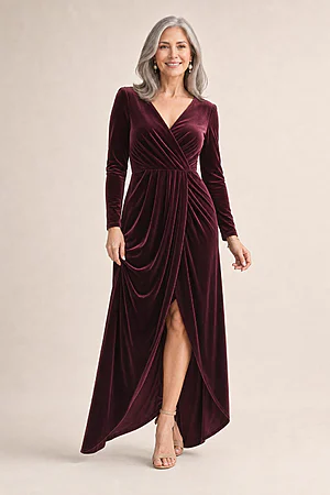 Nancy Full Sleeve Dress by Tania Olsen - Wine