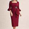 Nancy Wine Midi Elegant Ruching with Refined Structure by Trellis Lane mother of the bride dress on model