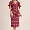 Nikita Lace Wine Midi Soft Draping Dress by Trellis Lane mother of the bride dress on model