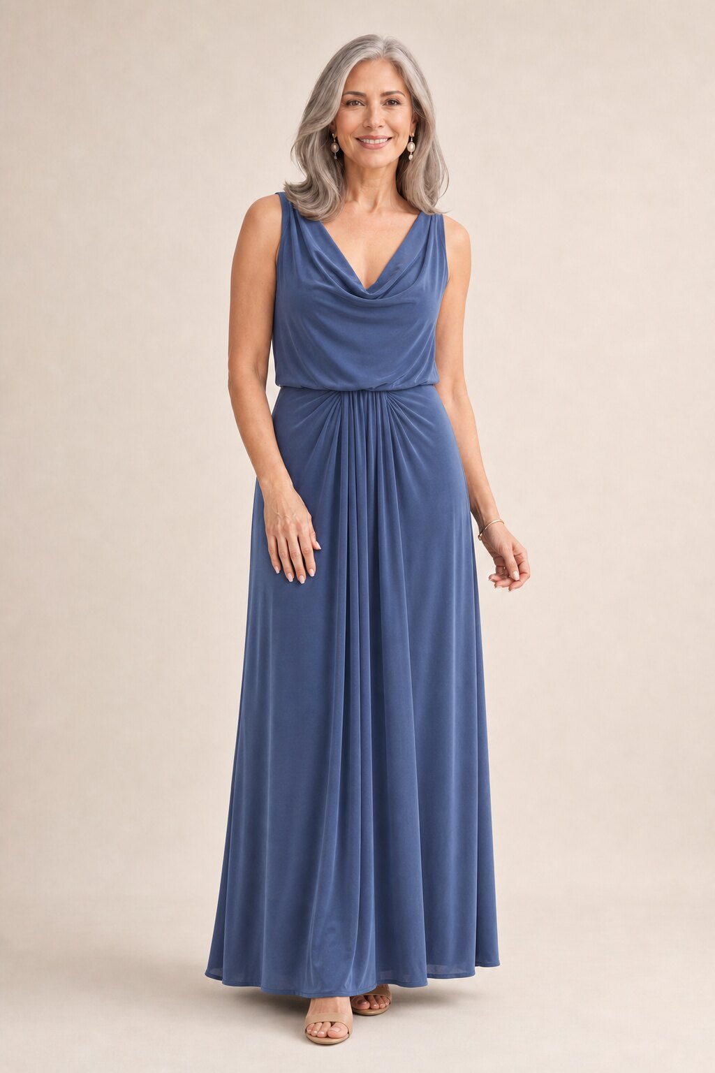 Novara Cowl Jersey Dress by Tania Olsen - Dusty Indigo