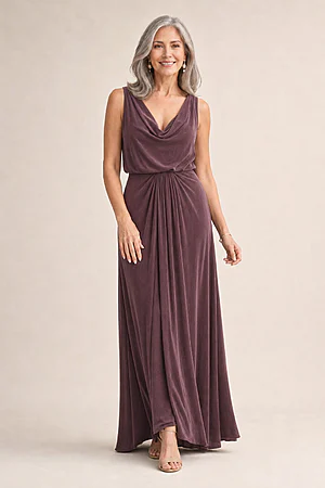 Novara Cowl Jersey Dress by Tania Olsen - Tea Rose