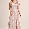 Off Shoulder 3D Floral Jacquard Blush Gown by Adrianna Papell mother of the bride dress on model