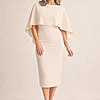 Oriana Bisque Midi Modern Asymmetry with Elegant Flow by Trellis Lane mother of the bride dress on model