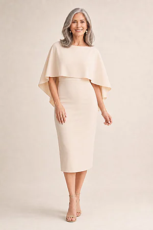 Oriana Bisque Midi Modern Asymmetry with Elegant Flow by Trellis Lane