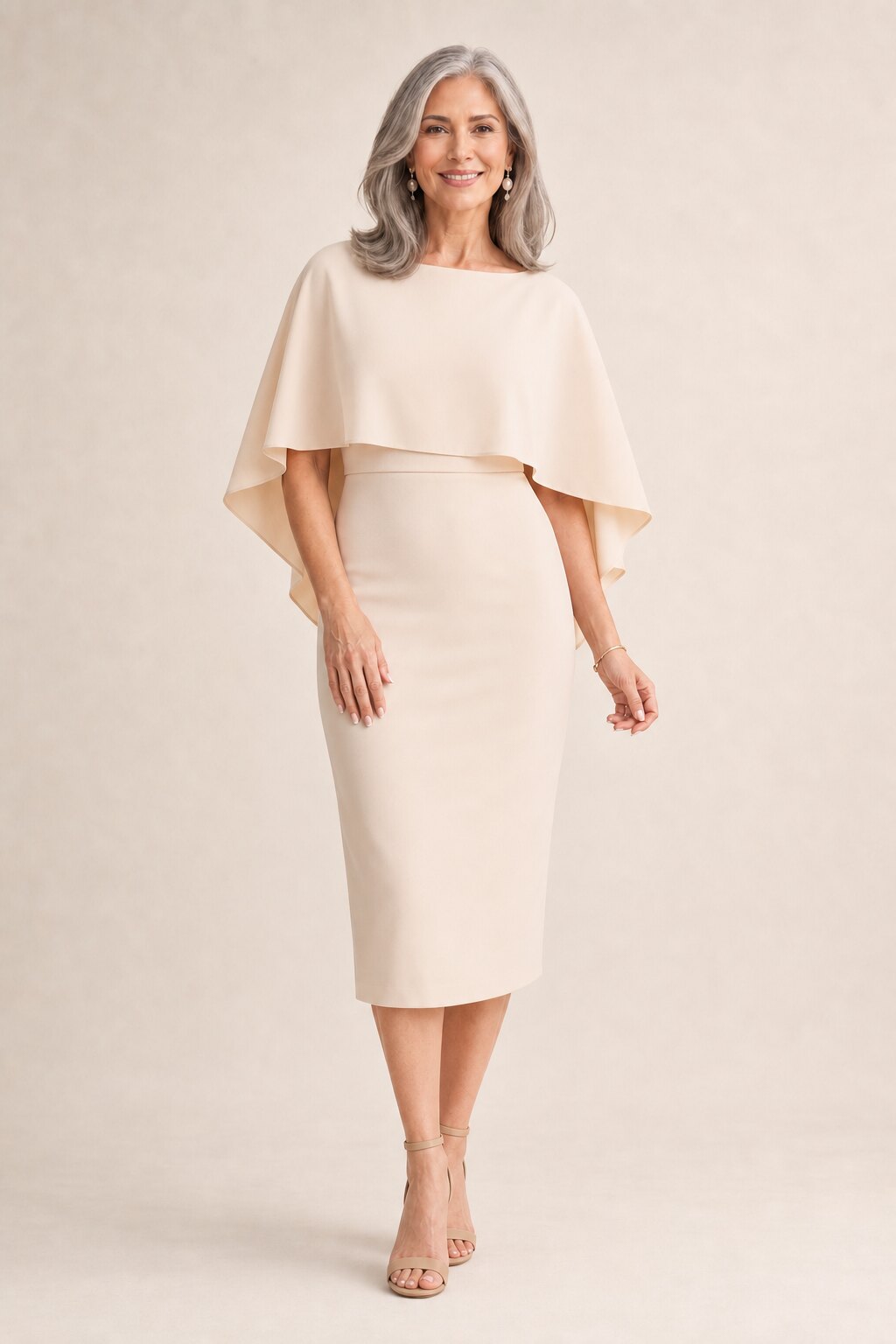 Oriana Bisque Midi Modern Asymmetry with Elegant Flow by Trellis Lane