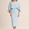 Oriana Light Blue Midi Modern Asymmetry with Elegant Flow by Trellis Lane mother of the bride dress on model