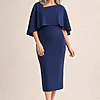 Oriana Navy Midi Modern Asymmetry with Elegant Flow by Trellis Lane mother of the bride dress on model