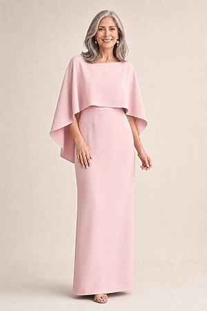 Oriana Pencil Blush Dress Modern with Elegant Flow by Trellis Lane mother of the bride dress on model