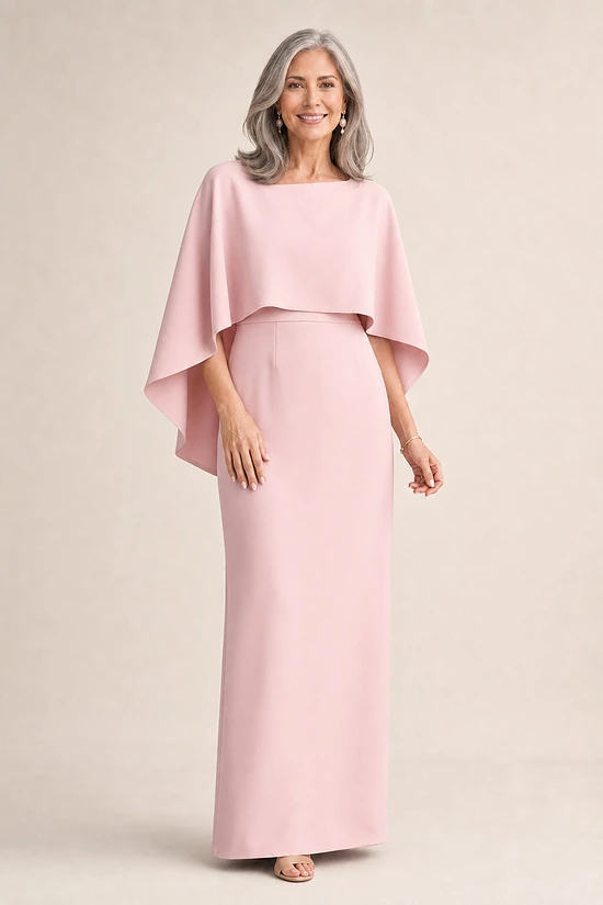 Oriana Pencil Blush Dress Modern with Elegant Flow by Trellis Lane mother of the bride dress on model