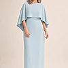 Oriana Pencil Light Blue Dress Modern with Elegant Flow by Trellis Lane mother of the bride dress on model
