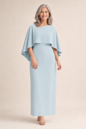 Oriana Pencil Light Blue Dress Modern with Elegant Flow by Trellis Lane mother of the bride dress on model