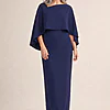 Oriana Pencil Navy Dress Modern with Elegant Flow by Trellis Lane mother of the bride dress on model