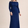 Phoebe Navy Dress with Sleeves with Polished Elegance by Trellis Lane mother of the bride dress on model