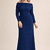 Phoebe Navy Dress with Sleeves with Polished Elegance by Trellis Lane mother of the bride dress on model