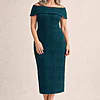 Phoebe Polished Cocktail Navy Dress Elegance with Soft Structure by Trellis Lane mother of the bride dress on model