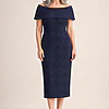 Phoebe Polished Cocktail Navy Dress Elegance with Soft Structure by Trellis Lane mother of the bride dress on model