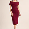 Phoebe Polished Cocktail Wine Dress Elegance with Soft Structure by Trellis Lane mother of the bride dress on model