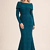 Phoebe Teal Dress with Sleeves with Polished Elegance by Trellis Lane mother of the bride dress on model