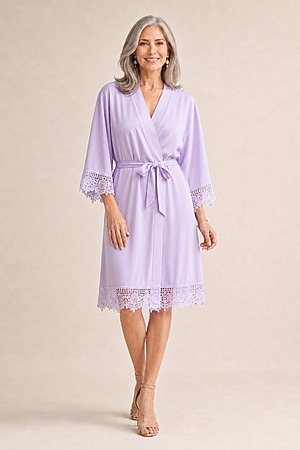 Rosa Lilac Purple Cotton Lace Robe mother of the bride dress on model