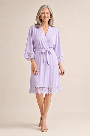 Rosa Lilac Purple Cotton Lace Robe