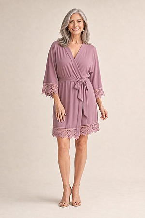 Rosa Mauve Purple Cotton Lace Robe mother of the bride dress on model