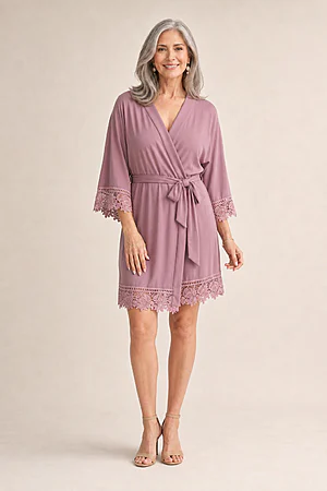Rosa Mauve Purple Cotton Lace Robe