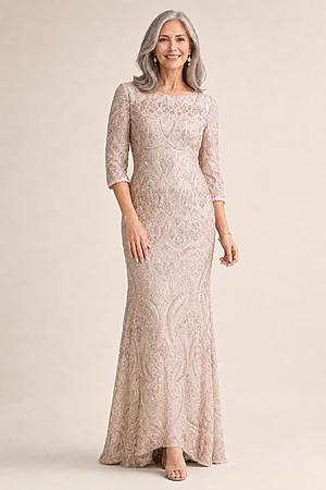 Roxy Refined Champagne Gown Sequins with Effortless Comfort by Trellis Lane