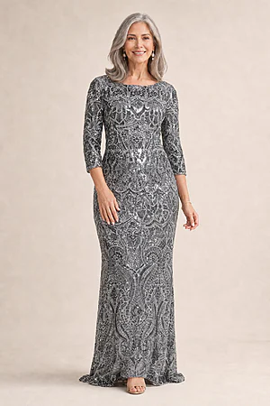 Roxy Refined Gunmetal Gown Sequins with Effortless Comfort by Trellis Lane
