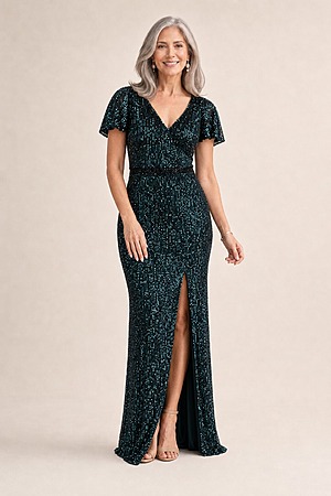 SALE Regina Emerald Green Gown by Tania Olsen mother of the bride dress on model