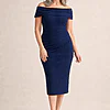 Shari Midi Refined Navy Elegant Cocktail by Trellis Lane mother of the bride dress on model