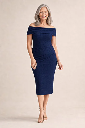Shari Midi Refined Navy Elegant Cocktail by Trellis Lane