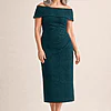 Shari Midi Refined Teal Elegant Cocktail by Trellis Lane mother of the bride dress on model
