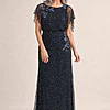 Short Sleeve Beaded Floral Embroidery Midnight Multi Gown by Adrianna Papell mother of the bride dress on model