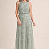 Sleeveless Blouson Mermaid Aqua Gown With Jasmine Beading by Adrianna Papell mother of the bride dress on model