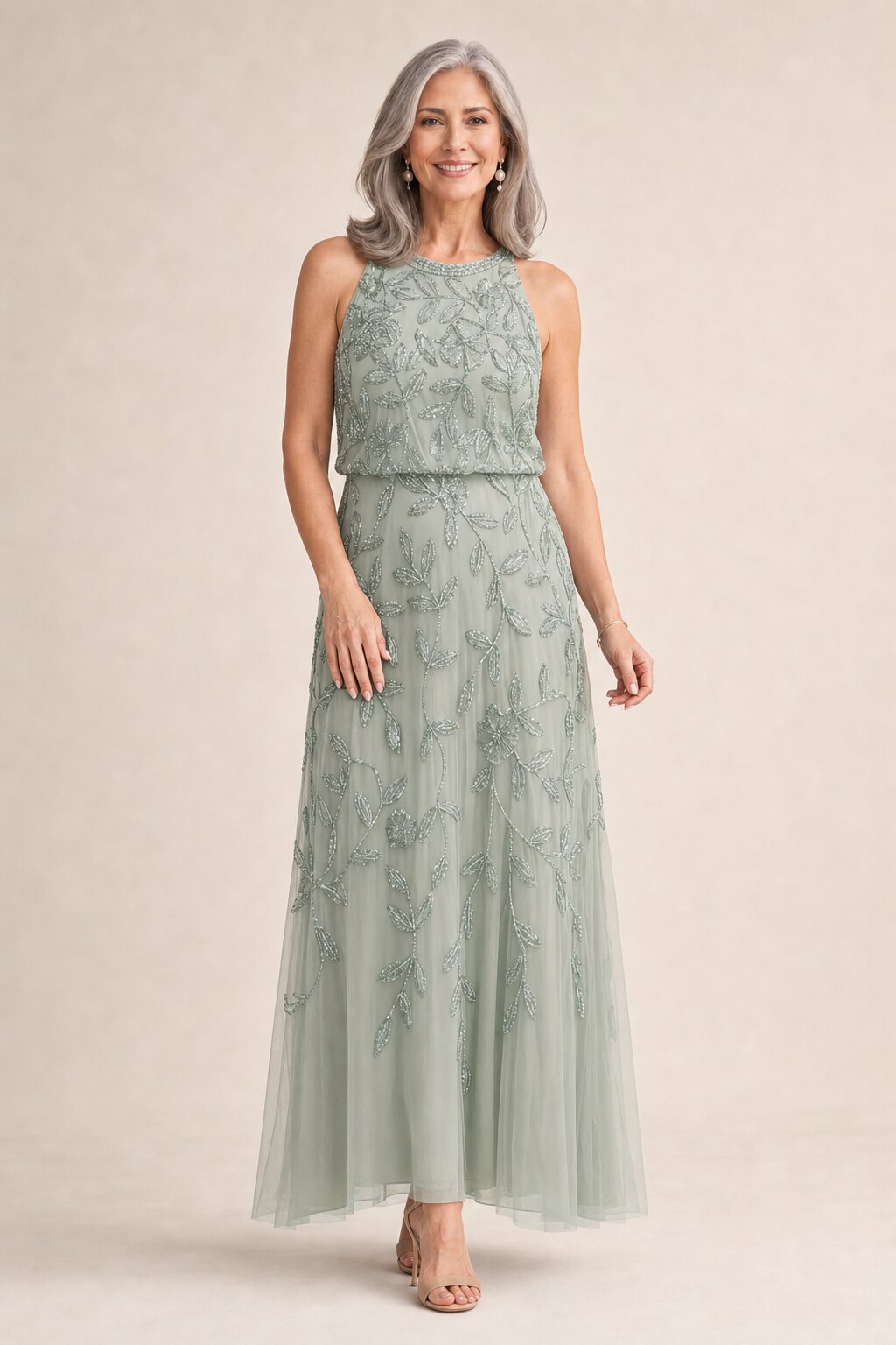 Sleeveless Blouson Mermaid Aqua Gown With Jasmine Beading by Adrianna Papell