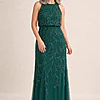 Sleeveless Blouson Mermaid Emerald Gown With Jasmine Beading by Adrianna Papell mother of the bride dress on model