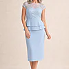 Tania Peplum Midi Beaded Elegance with Soft Structure by Trellis Lane mother of the bride dress on model