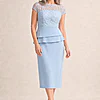 Tania Peplum Pale Blue Beaded Midi Dress by Trellis Lane mother of the bride dress on model