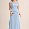 Tania Peplum Pale Blue Gown Beaded Elegance with Soft Structure by Trellis Lane mother of the bride dress on model