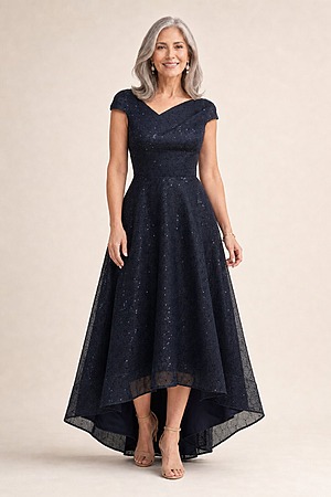 Try Before You Buy Cora Gown by Trellis Lane mother of the bride dress on model