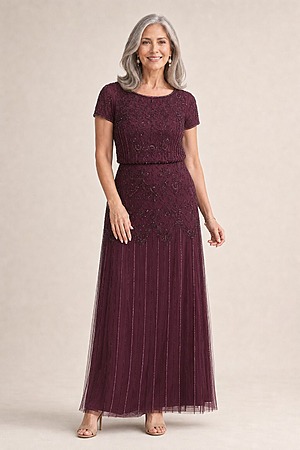 Try Before You Buy Gloriana Gown by Adrianna Papell mother of the bride dress on model