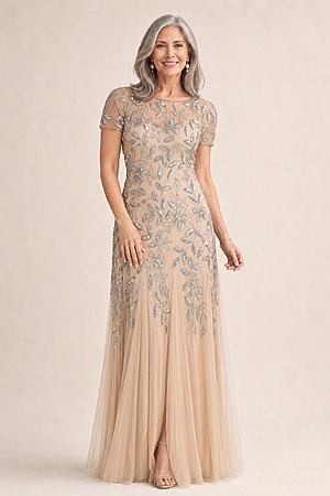 Try Before You Buy Julia Gown by Adrianna Papell mother of the bride dress on model